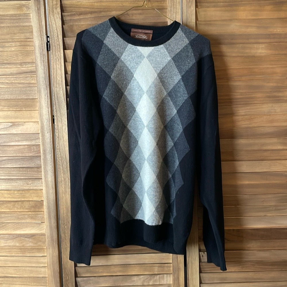 100% cashmere Tasso Elba crewneck argyle sweater